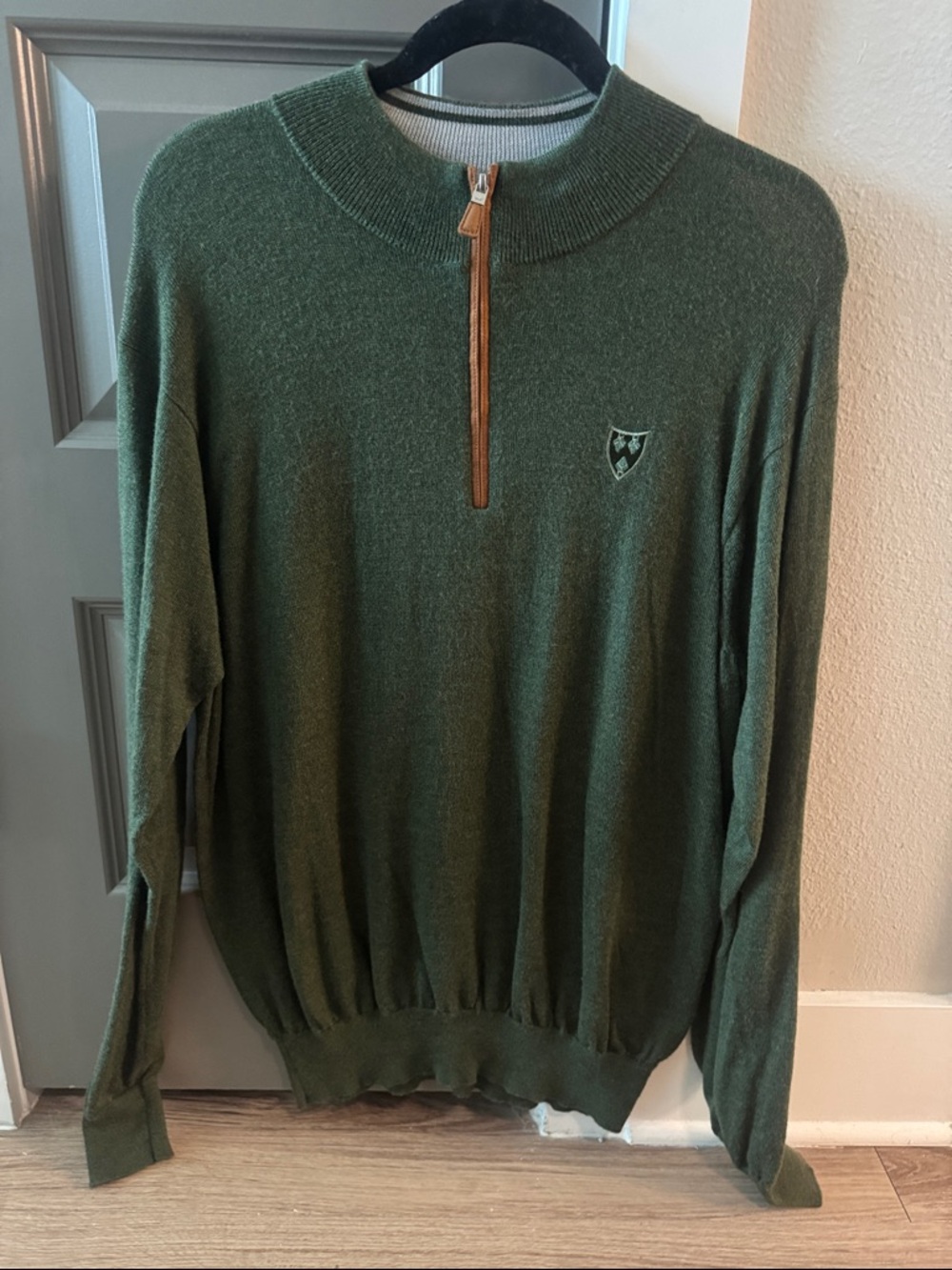 Men's Peter Millar Quarter-Zip Sweater in Olive Green